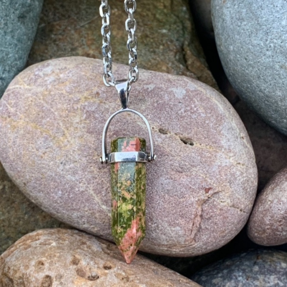 Unakite Meditation Point Sterling Pendant